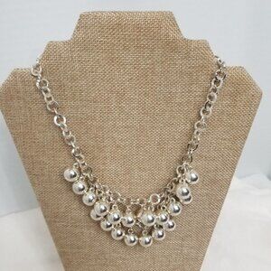 Silvertone double strand ball necklace
